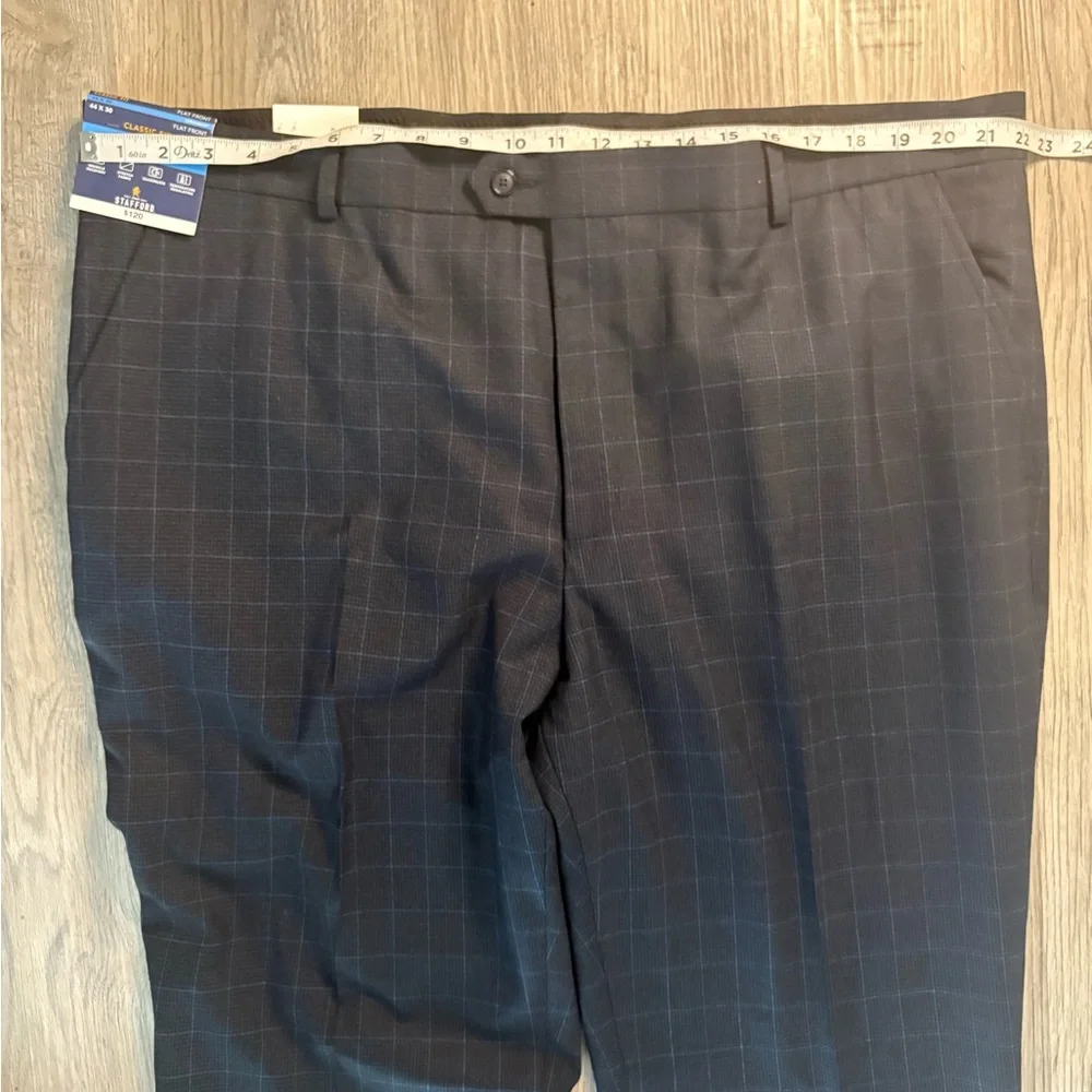 STAFFORD COOLMAX Classic Fit Flat Front Navy Plaid Dress Suit Pants NWT